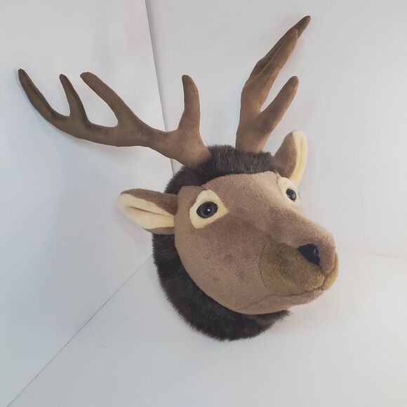 Large Elk Deer Head Faux Taxidermy Wall Animal Mount Plush 18"x 17"x 16" RARE! - Picture 2 of 5
